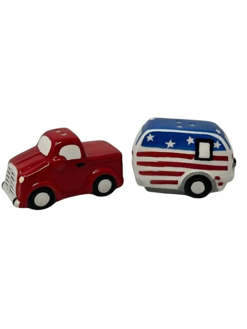 Red Truck Patriotic Summer July 4 Salt Pepper Shaker Set Camper Trailer NEW Blue